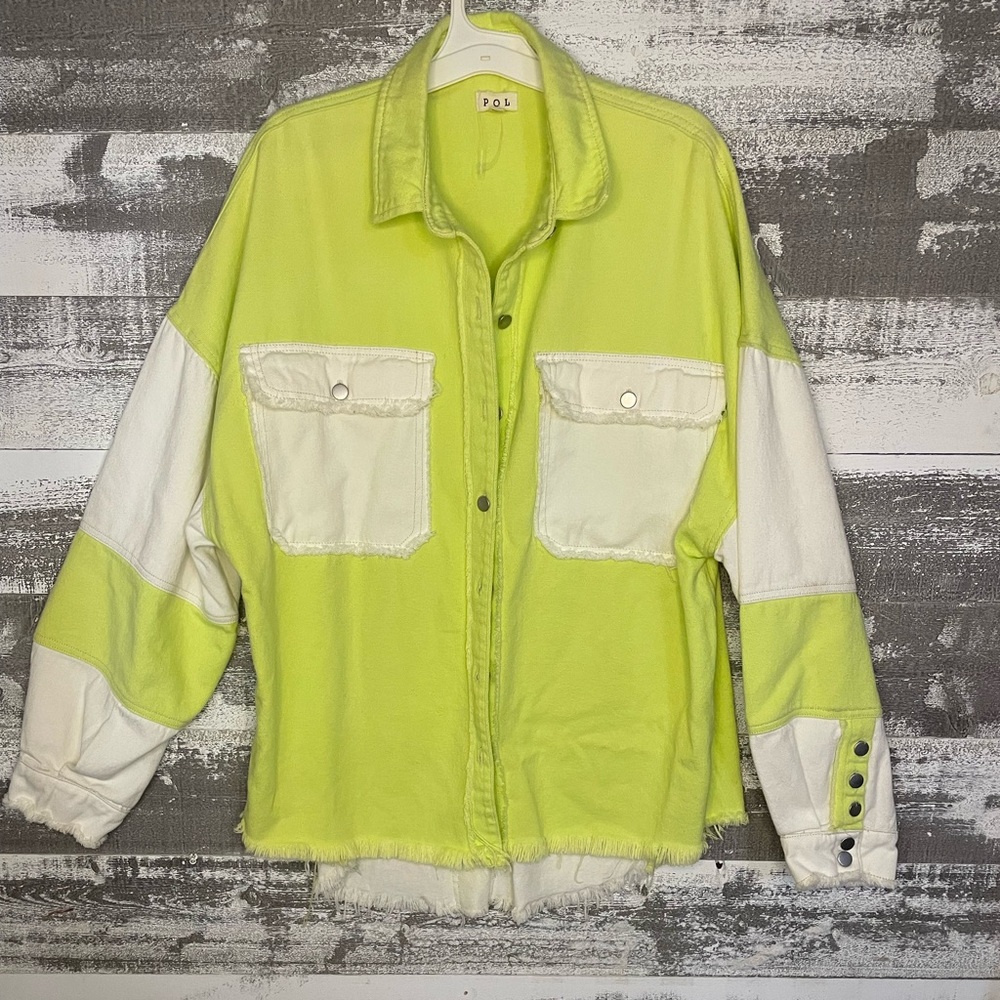 POL Neon Green and White Colorblock Jacket